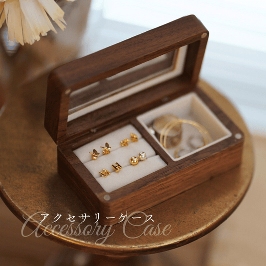 ミラー付き木製アクセサリーケース
