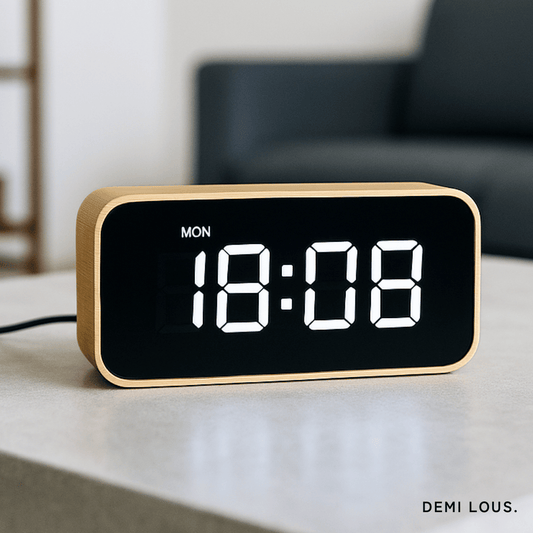 竹フレームデジタル時計(ネオンカラーライトつき)