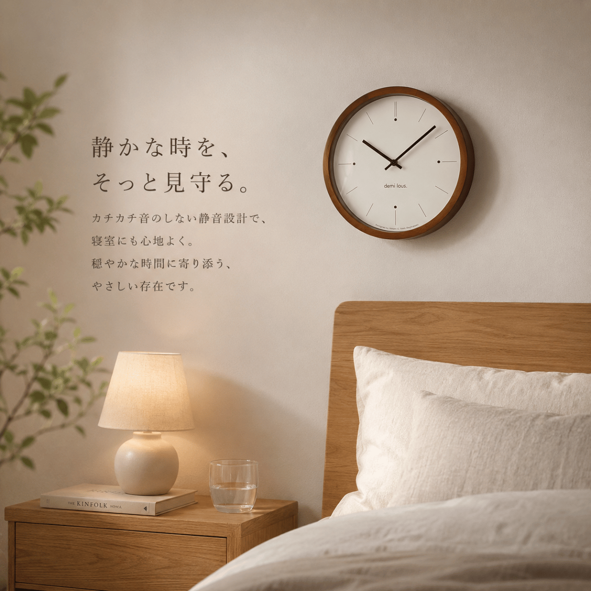 木の縁の掛け時計(33cm)