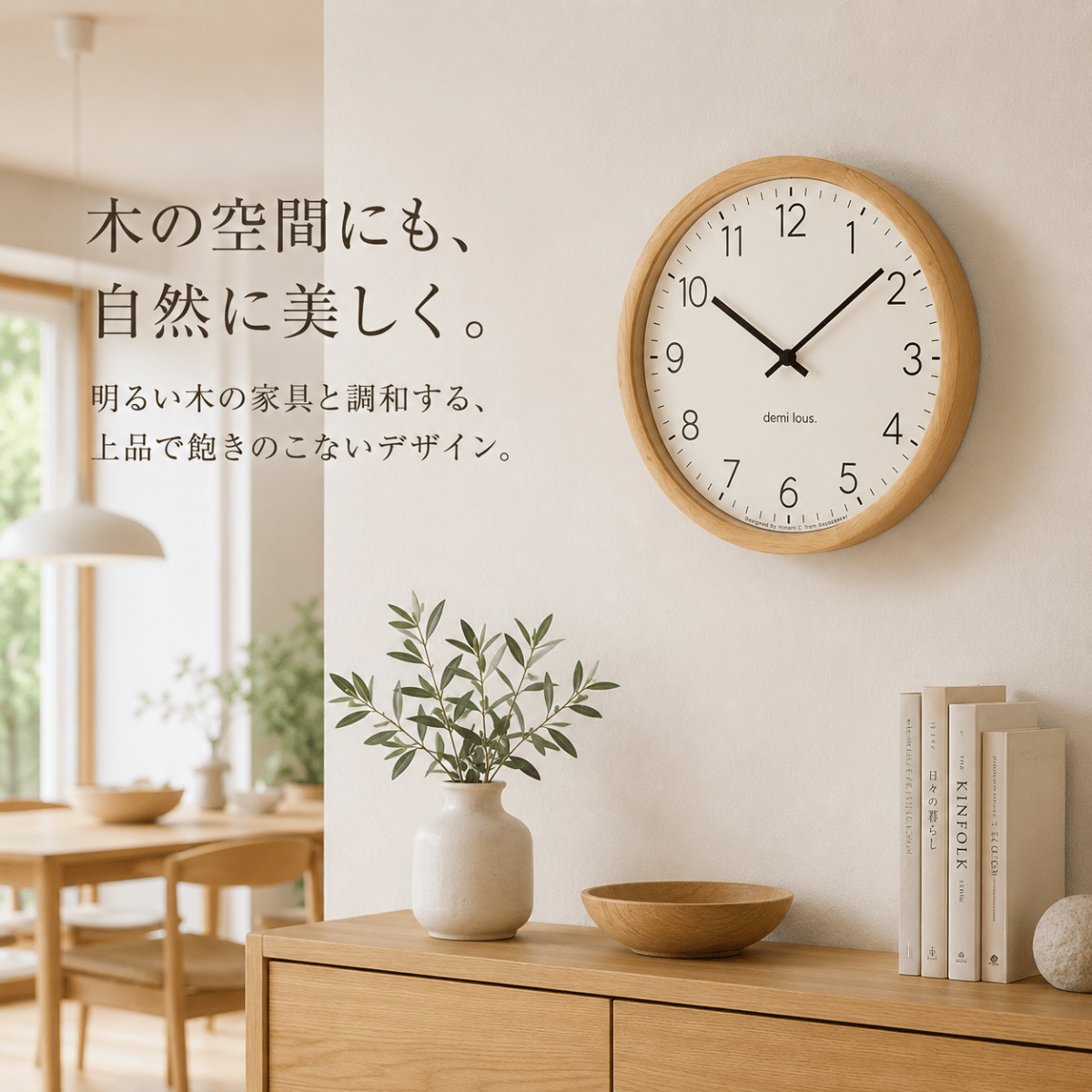 木の縁の掛け時計(33cm)