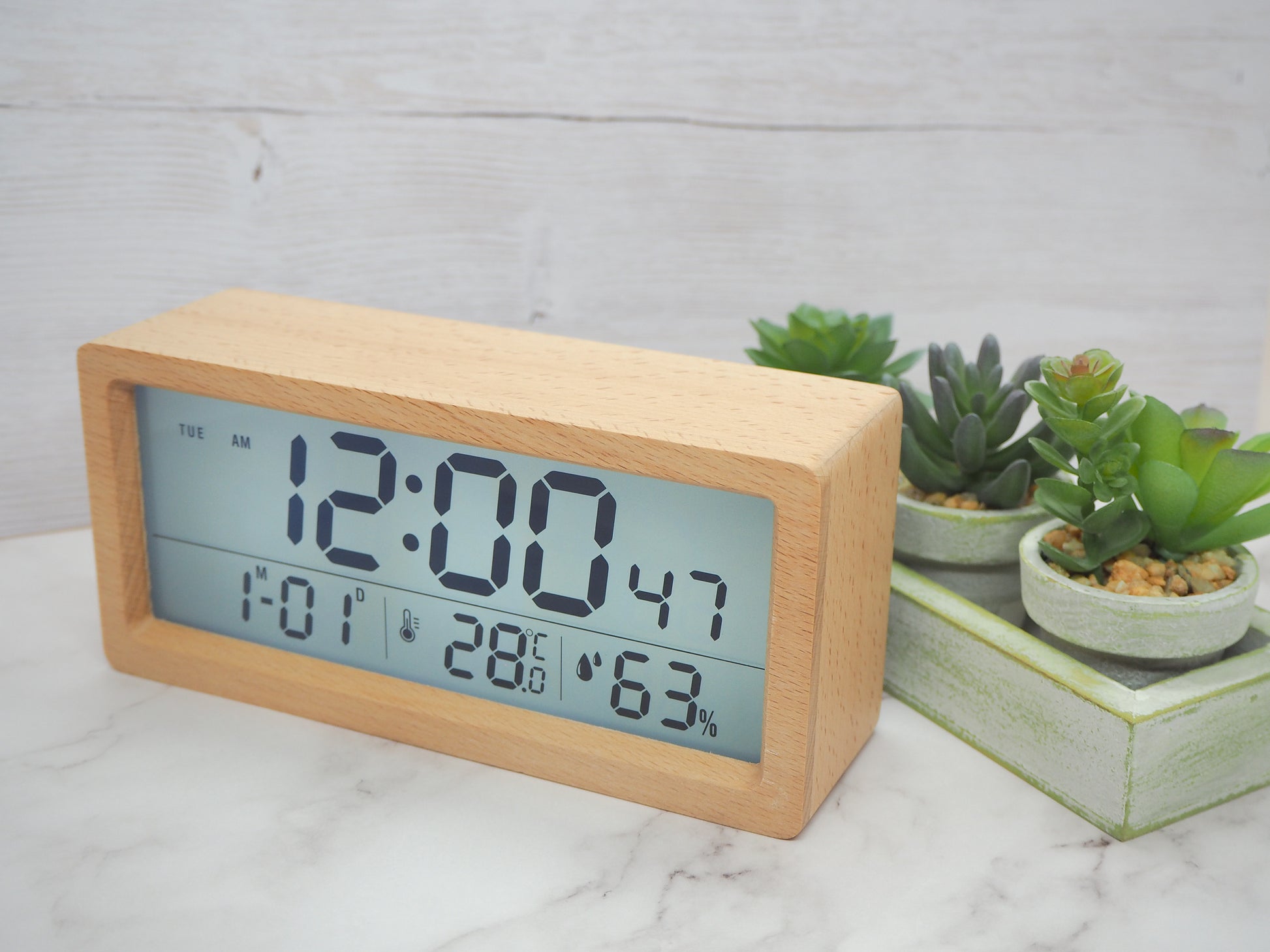 植物と天然木材デジタル時計