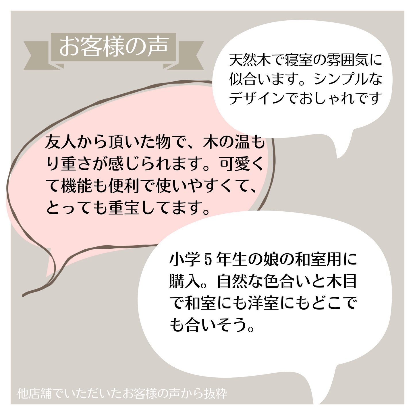 天然木材デジタル時計Sをご購入されたお客様の声の抜粋