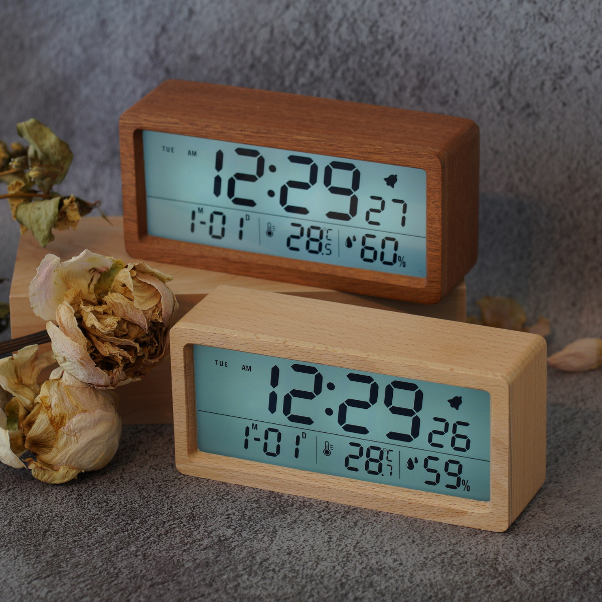 天然木材デジタル時計L